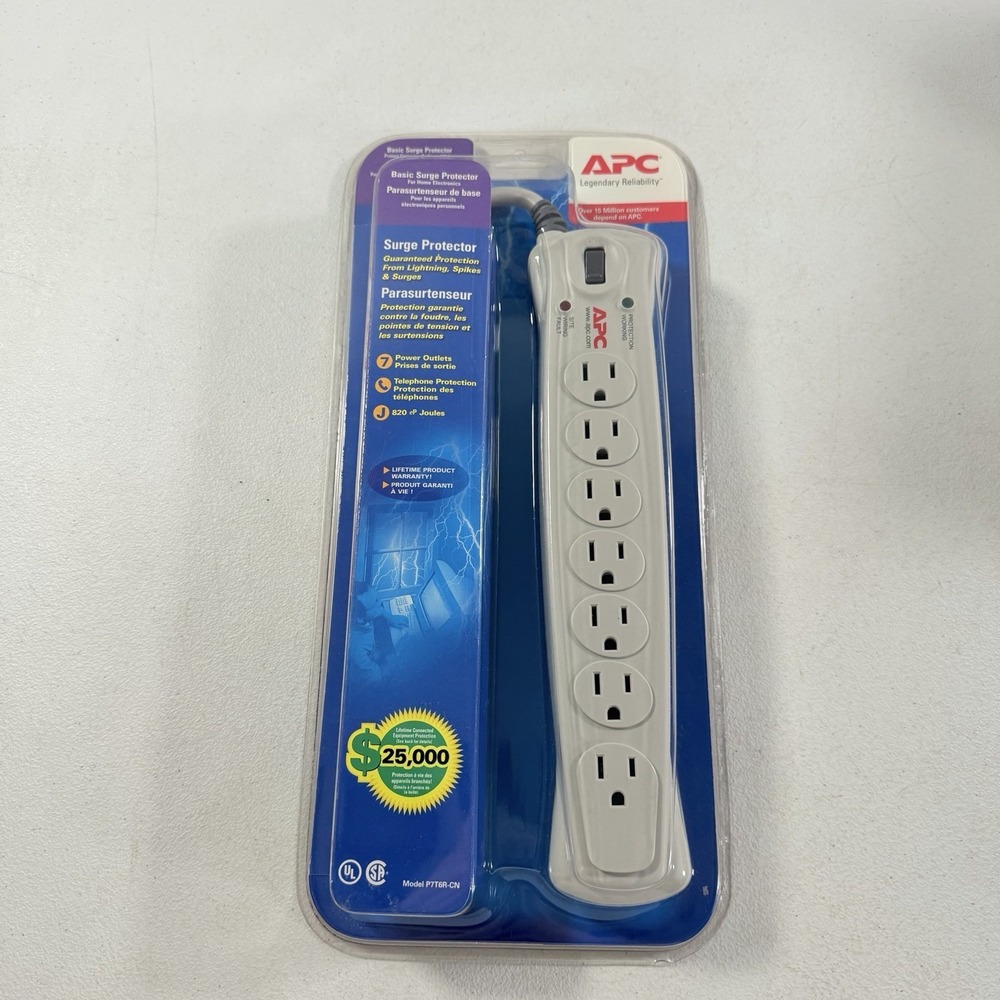 APC Surge Protector P7T6R-CN 7 Outlet Strip 820 Joules Telephone Protection NOS